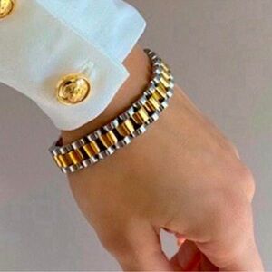 Two Tone Link Watch Band Bracelet Gold Silver Chain Link Unisex